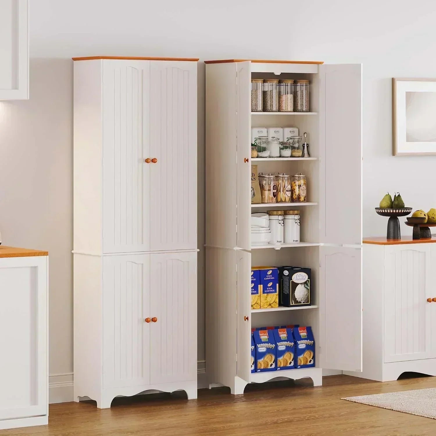 Tall Pantry Cabinet Freestanding Storage Cabinet Wooden Kitchen Pantry with 4 Doors