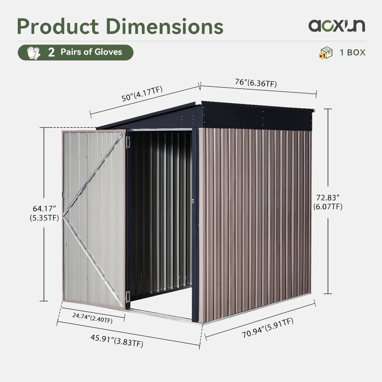 Aoxun 6.2x4 FT Shed Outdoor Storage Shed Metal Garden Shed Slooping Roof Tool Shed Bike Shed