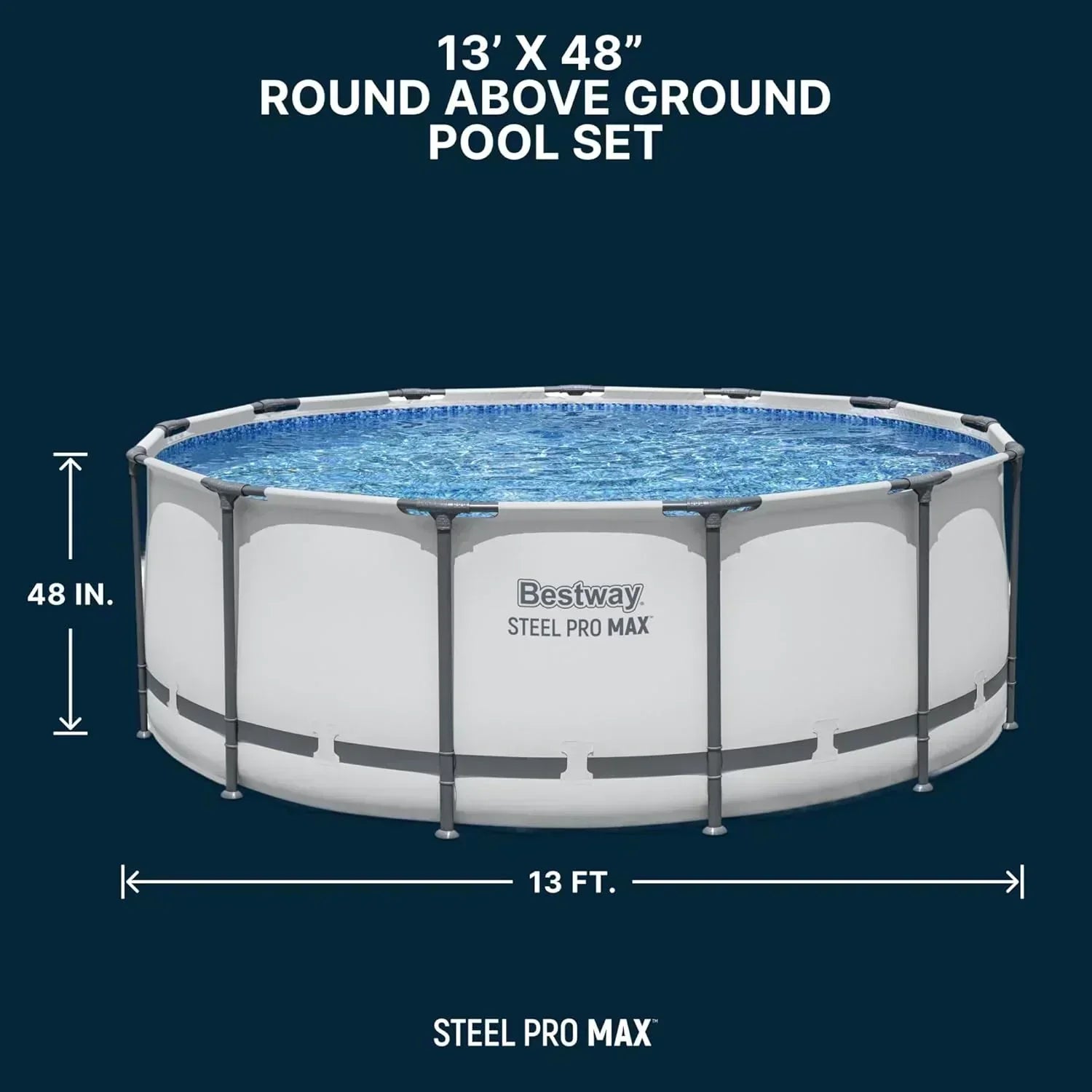 Steel Pro MAX 14 Foot x 48 Inch Round Metal Frame Above Ground Outdoor Swimming Pool Set