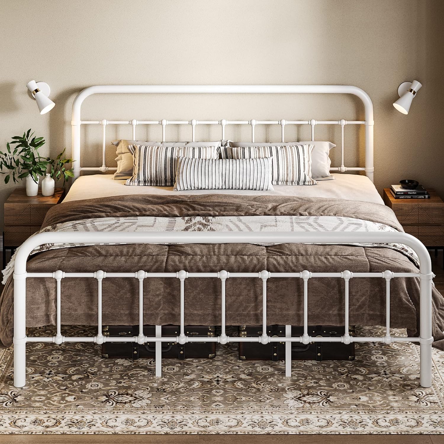 Allewie Queen Size Metal Platform Bed Frame with Victorian Style Wrought Iron-Art Headboard