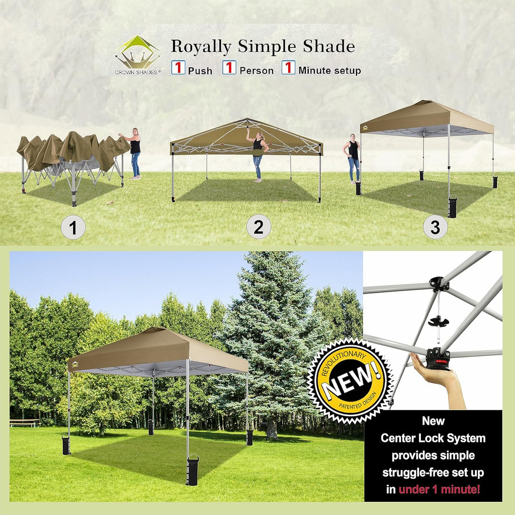 10x10 Pop-Up Awning One-Click Installation Beach Tent Outdoor Sunshade Silver Coated Top