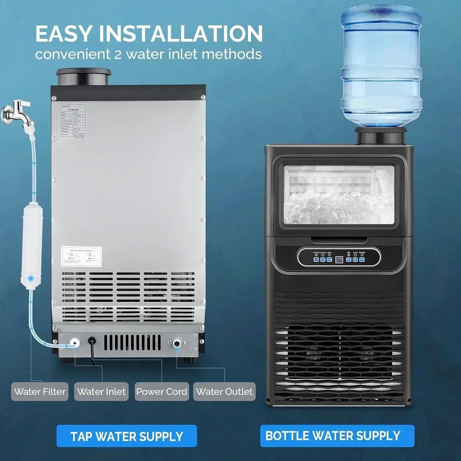 VINGLI Commercial Ice Maker Machine 90lbs/24H Plastic Under Counter Ice Maker 11lbs Storage