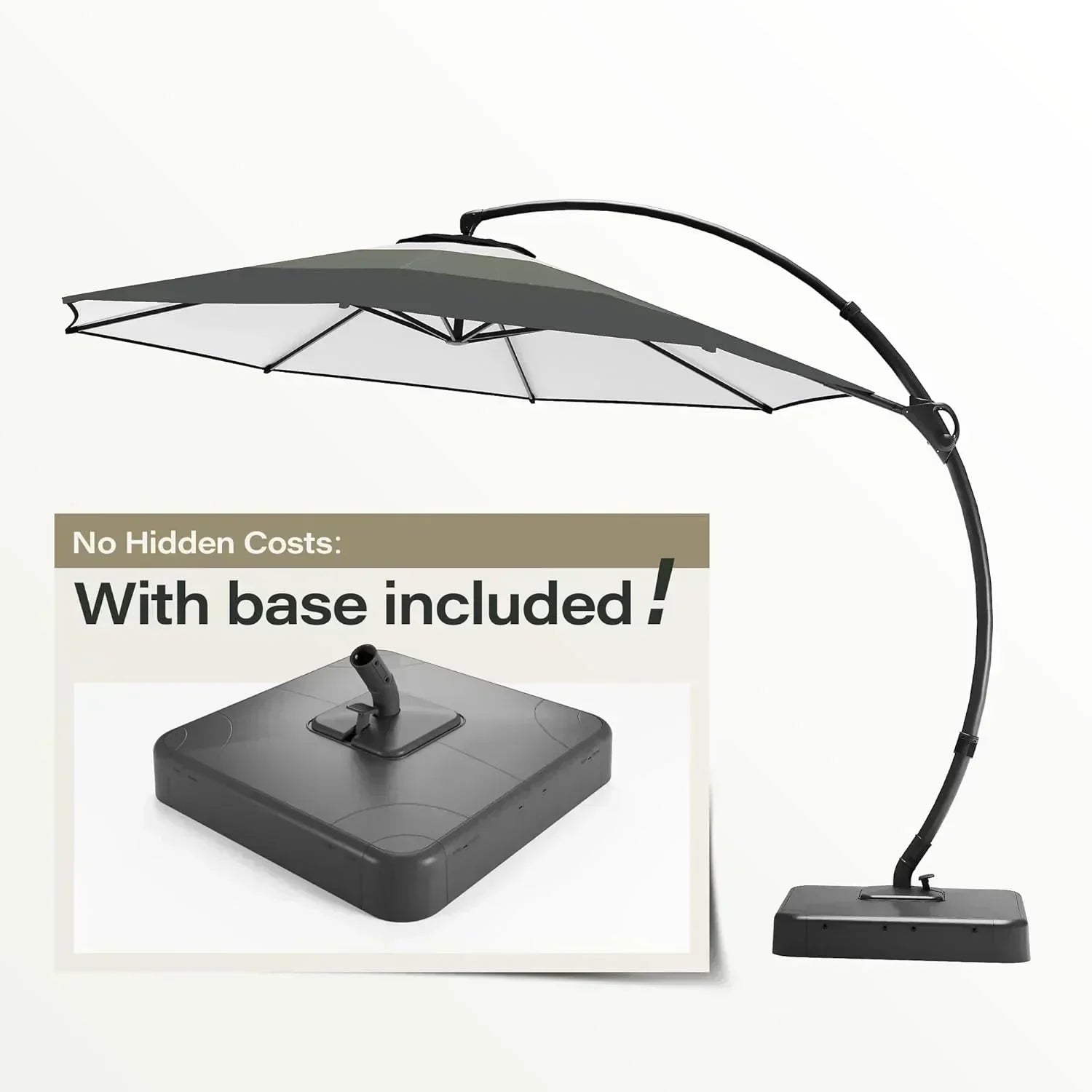 LAUSAINT HOME Outdoor Patio Umbrella with Base included 11 FT Deluxe Curvy Cantilever Umbrella