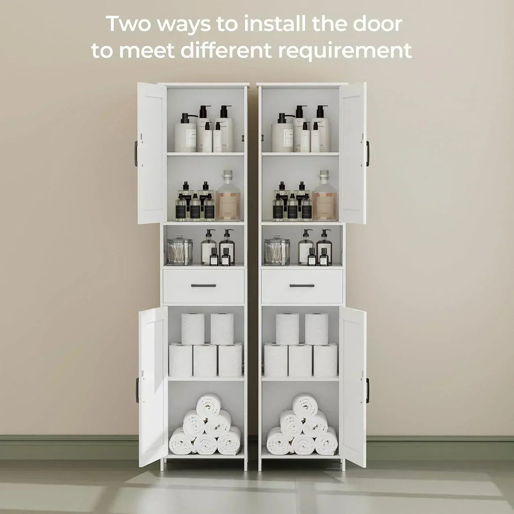 Homhedy 67 H Tall Bathroom Storage Cabinet with 2 Barn Doors and 1 Drawer Narrow Storage Unit