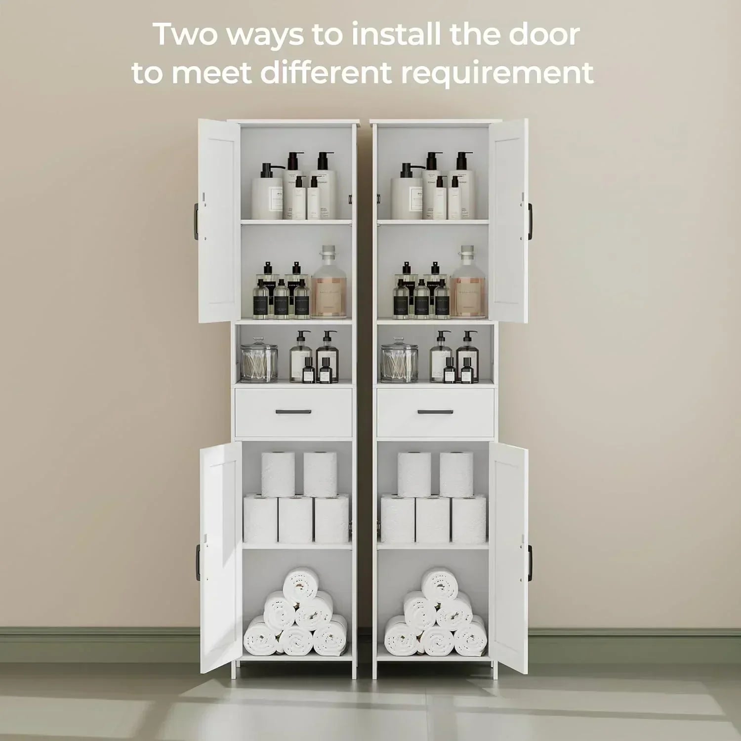 Homhedy 67 H Tall Bathroom Storage Cabinet with 2 Barn Doors and 1 Drawer Narrow Storage Unit