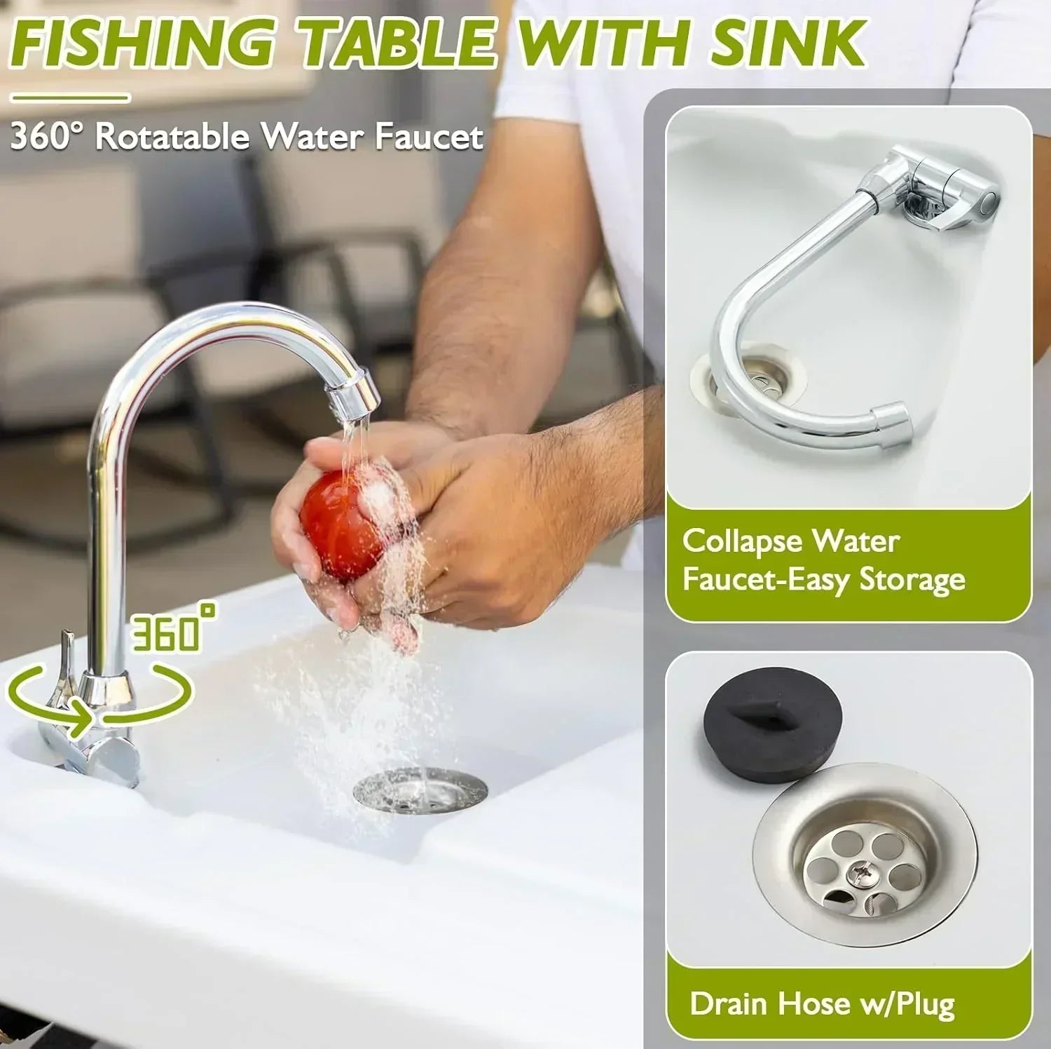 Folding Fish Cleaning Table Portable Camping Sink Table Outdoor Fish Fillet Cleaning Station