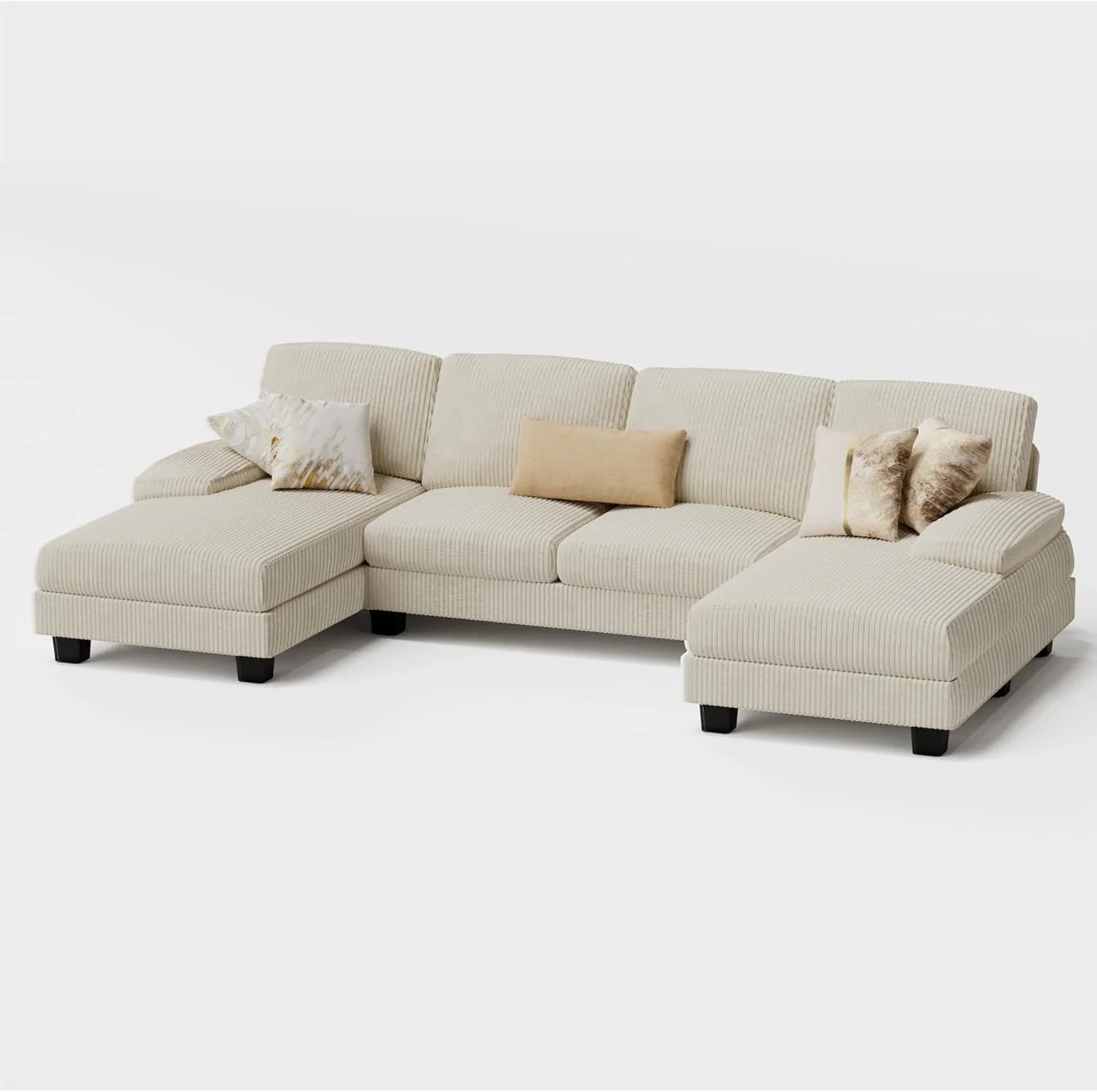 Furmax Sectional Couches for Living Room U-Shaped Sofa Couch Linen Fabric 4 Seat Sofa Set