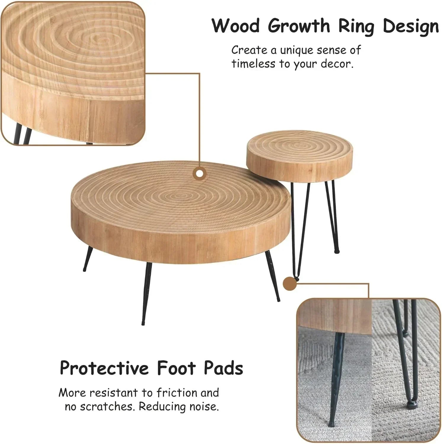 Two-Piece Modern Farmhouse Living Room Coffee Table Set Round Nesting Tables