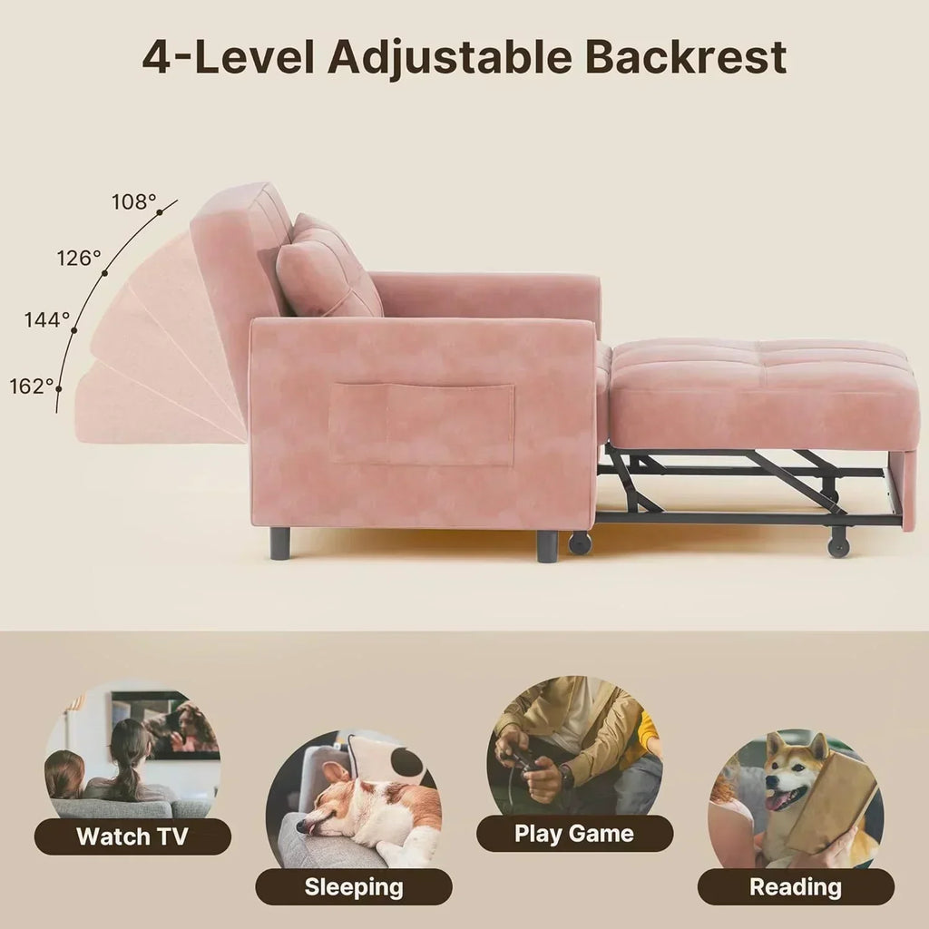 Sofa Bed Chair 3 in 1 Convertible Pullout Single Sleeper Chair Bed Spacious Multifunctional Sofa