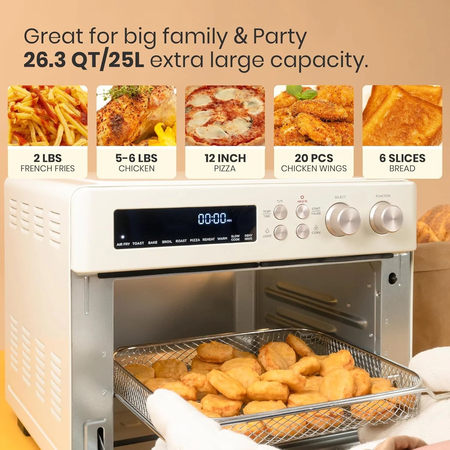 Infrared Heating Air Fryer Toaster Oven, Extra Large Countertop Convection Oven 10-in-1 Combo, 6-Slice Toast, Enamel Baking Pan Easy Clean with Recipe Book, Black Matte Stainless Steel