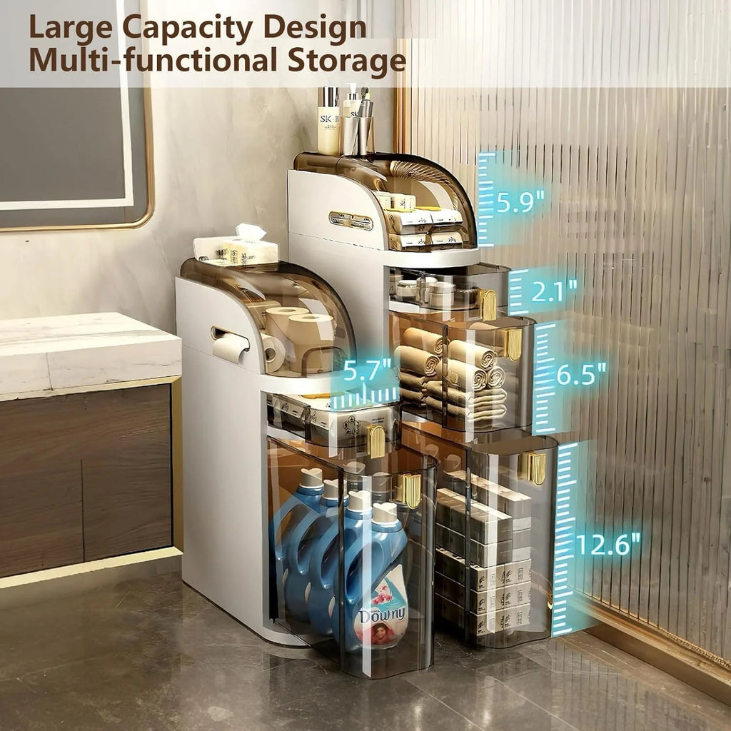 4-Tiers Narrow Bathroom Storage Cabinet 7.1 Slim Bathroom Floor Organizer with Drawers