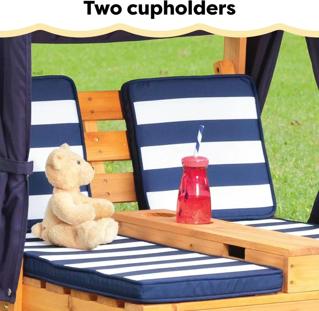 KidKraft Wooden Outdoor Double Chaise Lounge with Cup Holders Kids Patio Furniture Honey