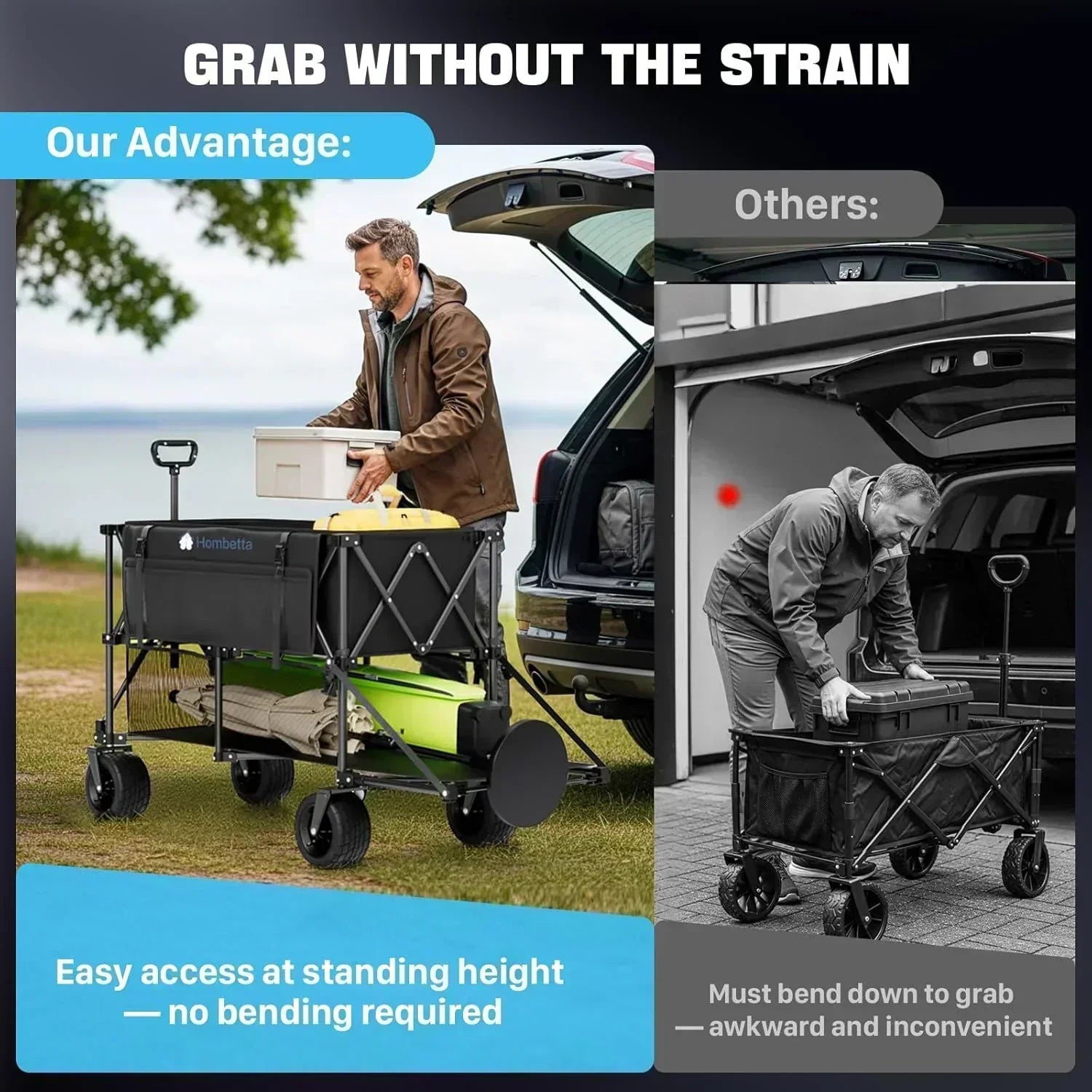48 Extra Large Folding Travel Cart 560 lb Capacity 350 L Heavy Duty Utility Cart with Brakes