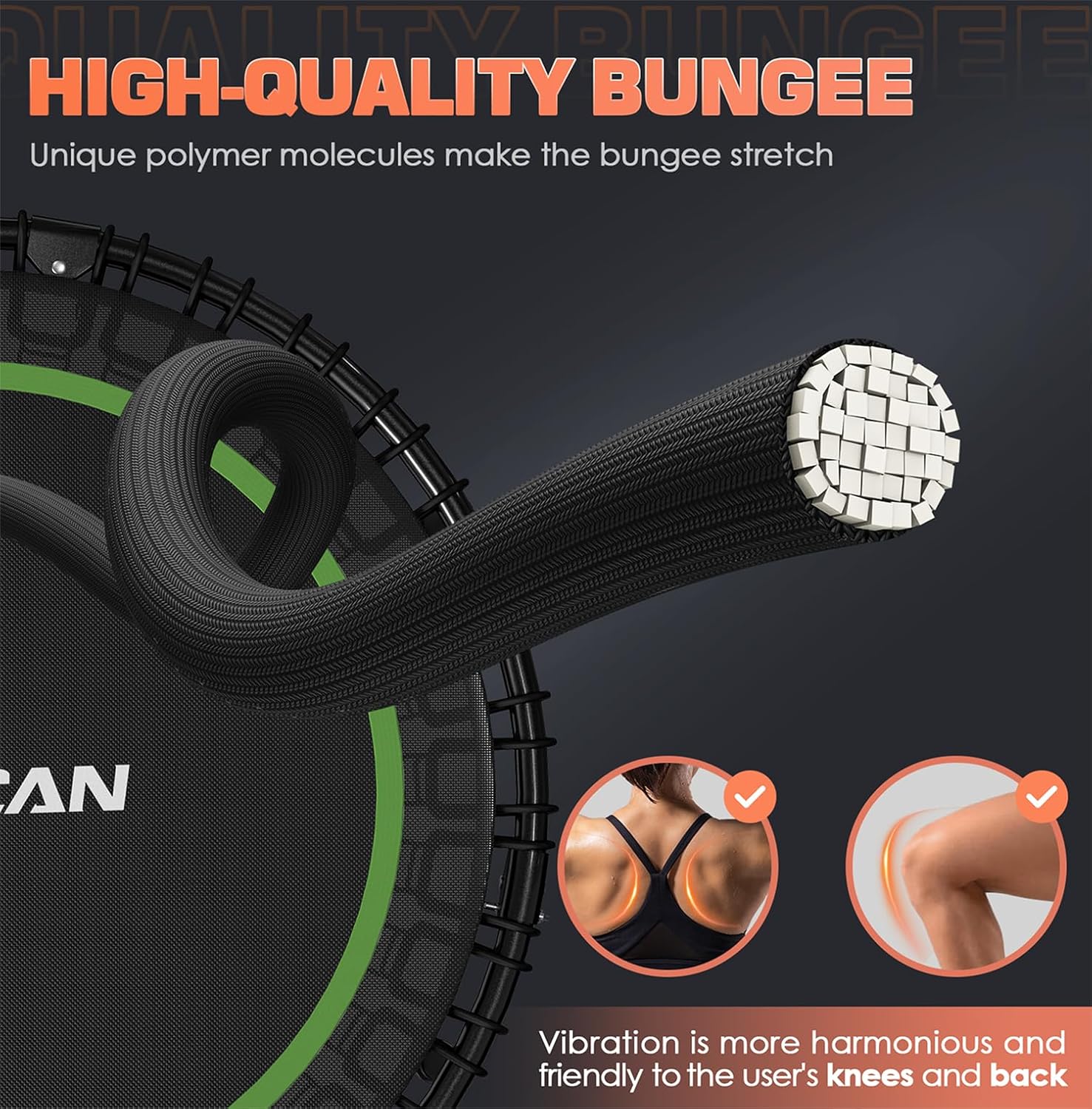 BCAN 450/550 LBS Foldable Mini Trampoline, 40/48 Fitness Trampoline with Bungees, U Shape Adjustable Foam Handle, Stable & Quiet Exercise Rebounder for Adults Indoor/Outdoor Workout