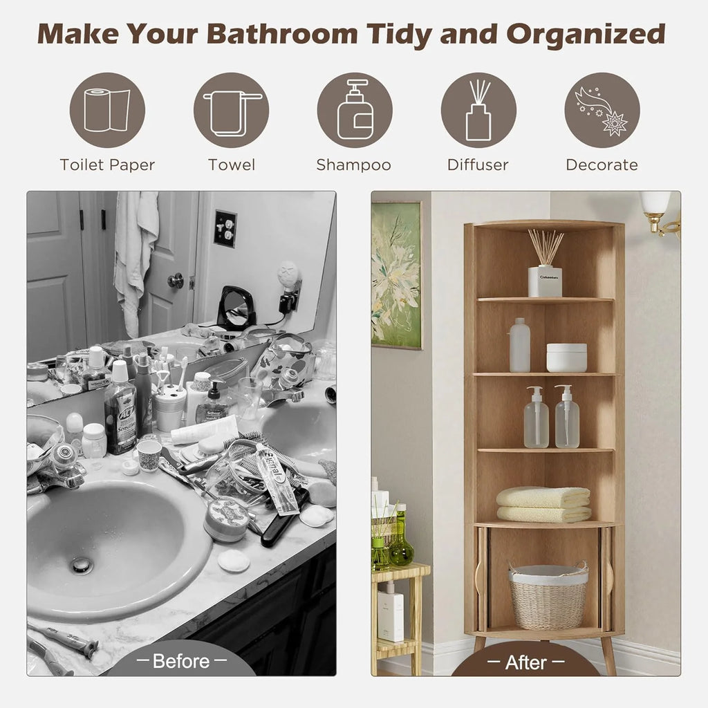 Corner Cabinet, 66.73'' Tall Modern Corner Bathroom Storage Cabinet