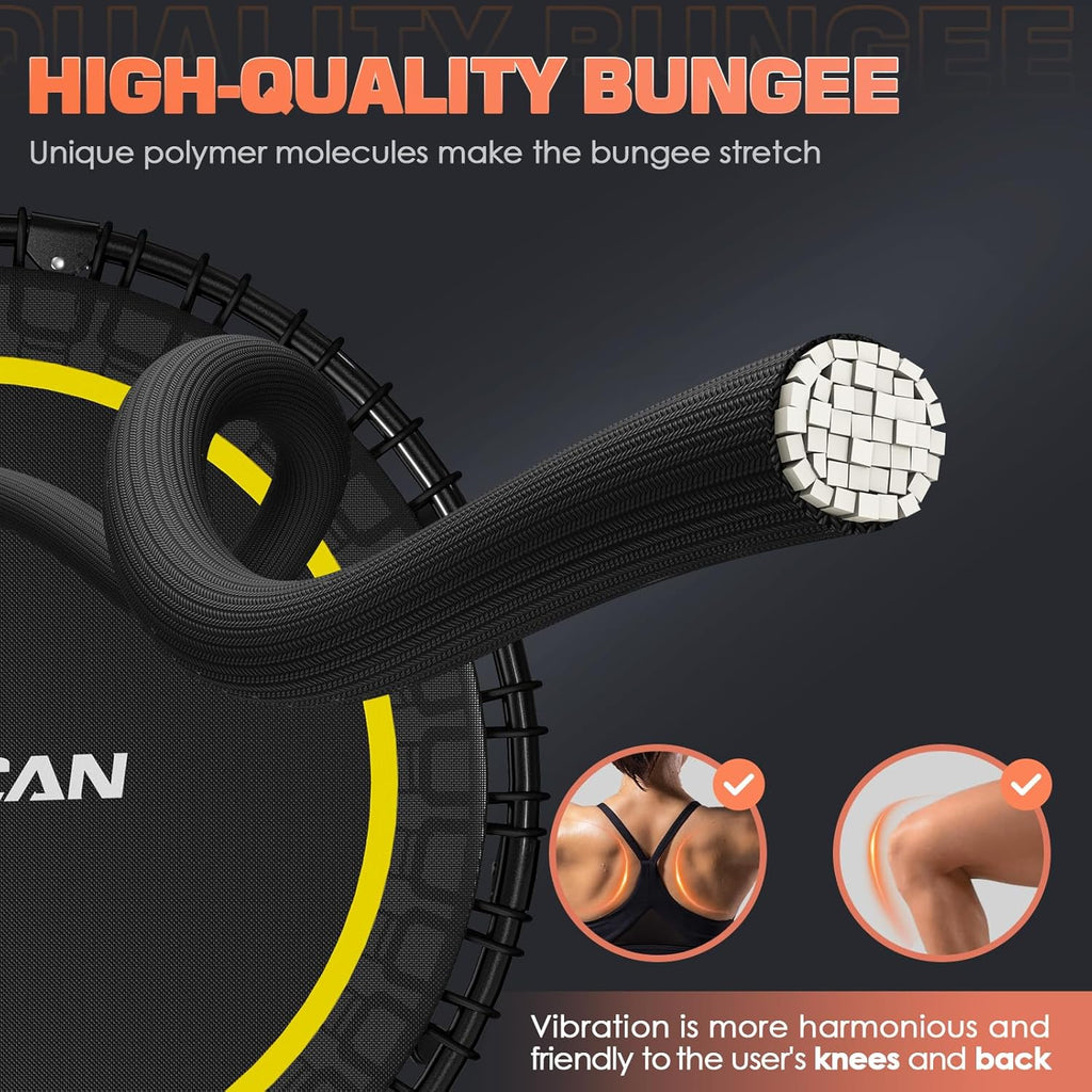 BCAN 450/550 LBS Foldable Mini Trampoline, 40/48 Fitness Trampoline with Bungees, U Shape Adjustable Foam Handle, Stable & Quiet Exercise Rebounder for Adults Indoor/Outdoor Workout