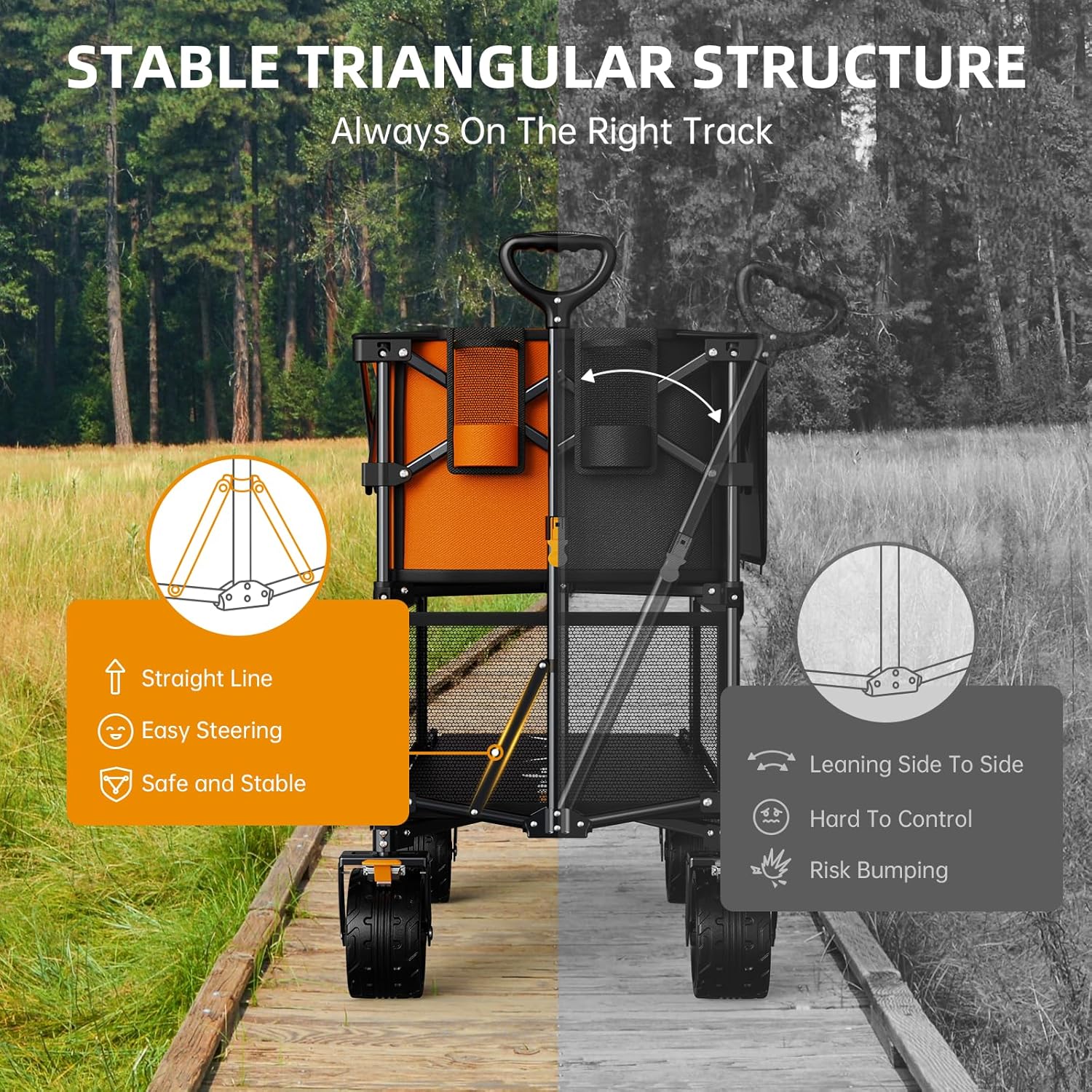 Foldable 50''L Extra Long Double Decker Wagon for Sport 400L Collapsible Heavy Duty Wagon Cart
