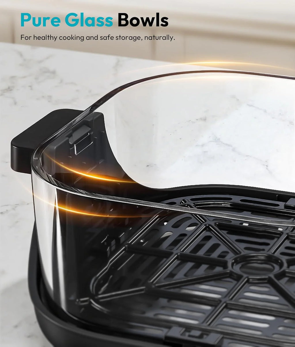 Rellytech Portable Glass Air Fryer - 1500W, 4.2 QT & 6-Cup Dual Glass Containers