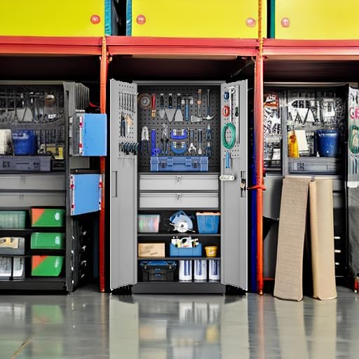 Yizosh Metal Garage Storage Cabinet with Locking Doors Heavy Duty Steel Tool Cabinet