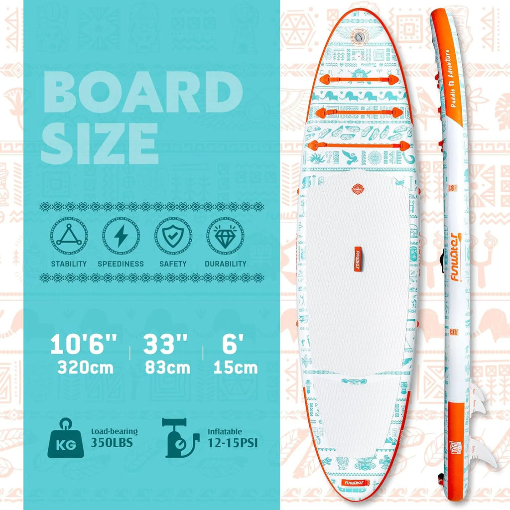 FunWater Inflatable Stand Up Paddle Board with Premium SUP Paddle Accessories, Non-Slip EVA Deck, 11'/10'6' Paddle