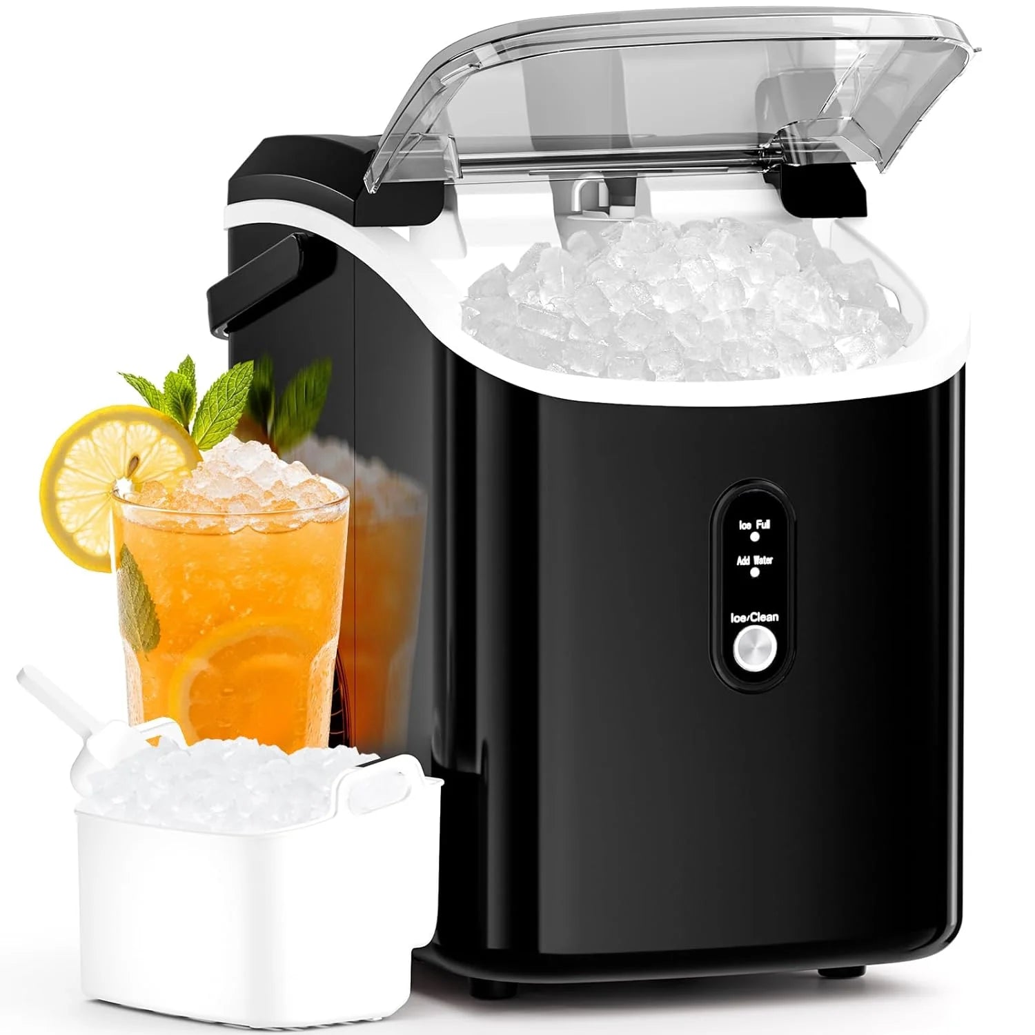 Antarctic Star Nugget Ice Maker Countertop with Soft Chewable Ice, Portable Sonic Ice Maker with Basket and Scoop, Removable Top Cover, Auto-Cleaning for Home/Party/RV/Camping (Stainless Steel Silver)