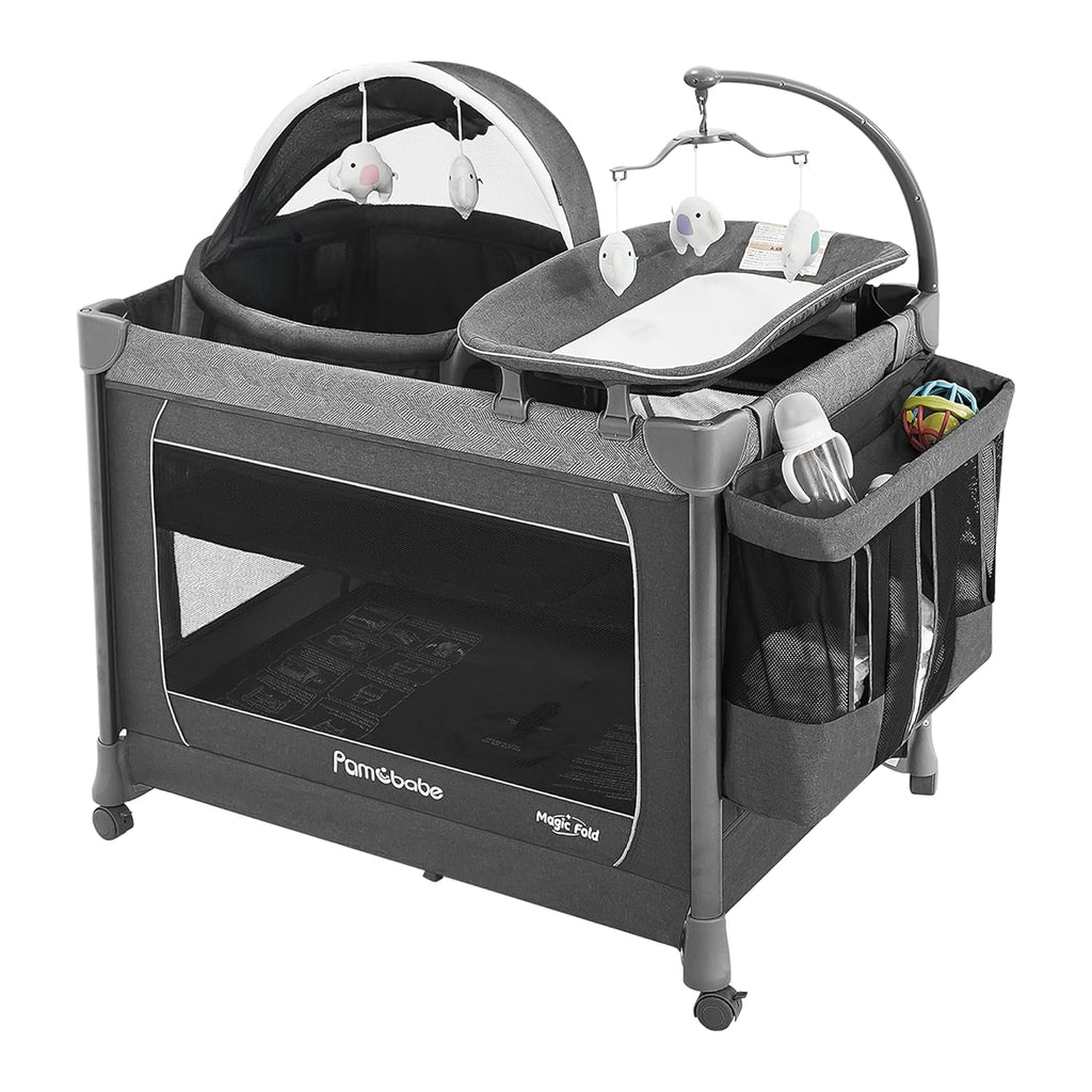 Pamo Babe Baby Playpen - Heavy-duty steel frame provides a safe sleeping space and portable crib