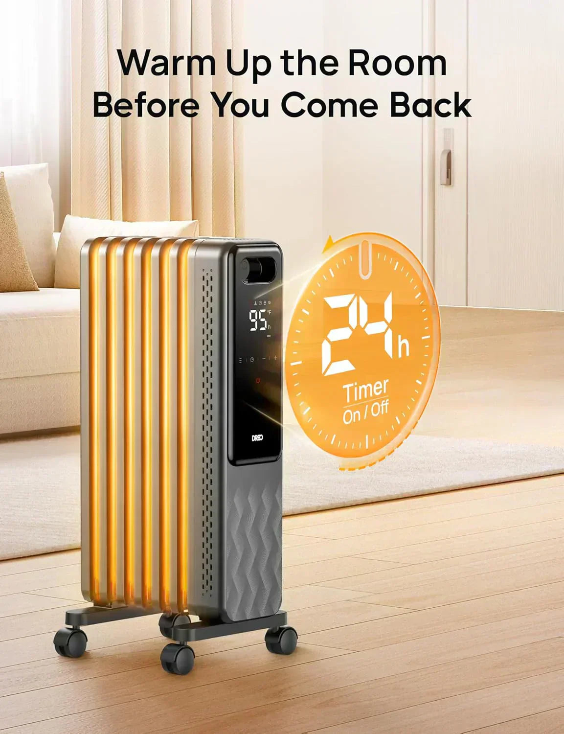 Indoor electric radiant heater with overheat and tip-over protection digital thermostat