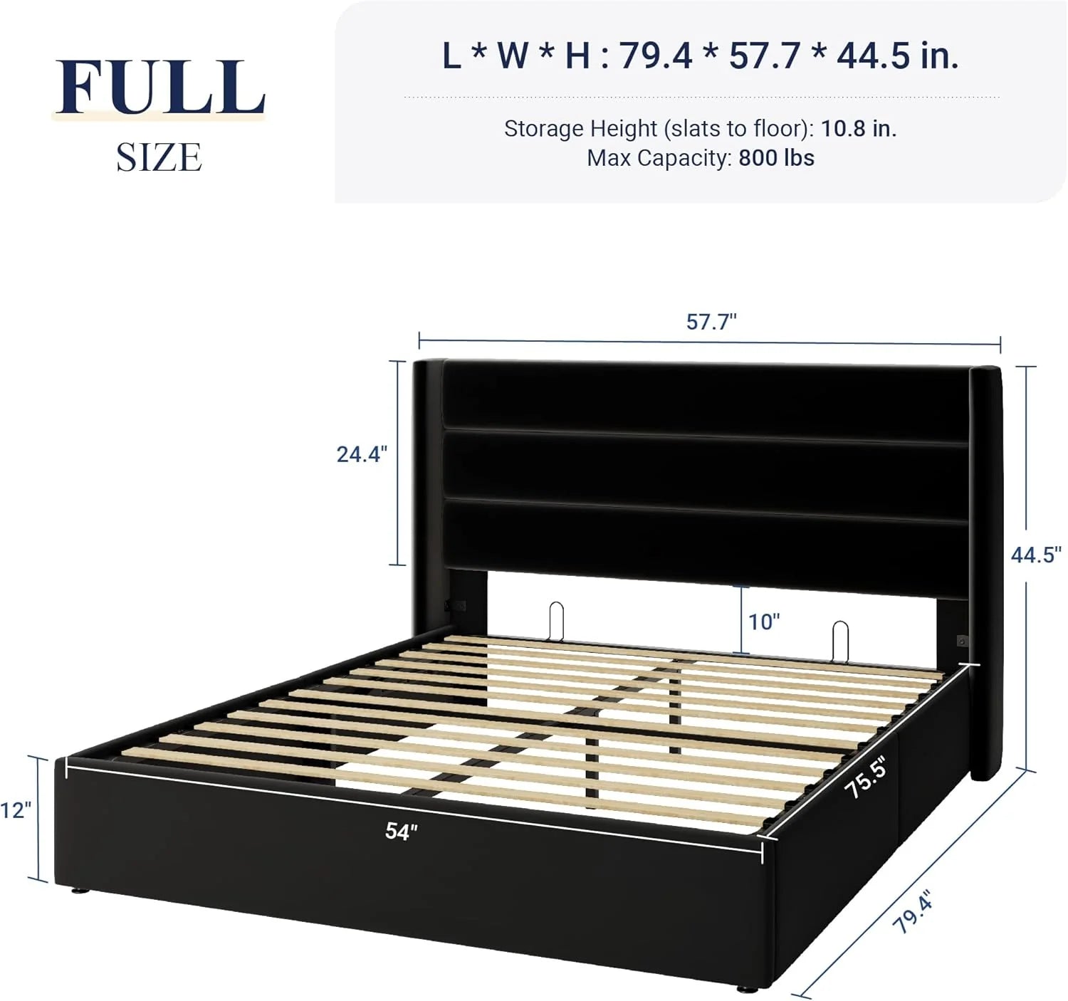 Allewie Queen Size Lift Up Storage Bed Modern Wingback Headboard Hydraulic Support