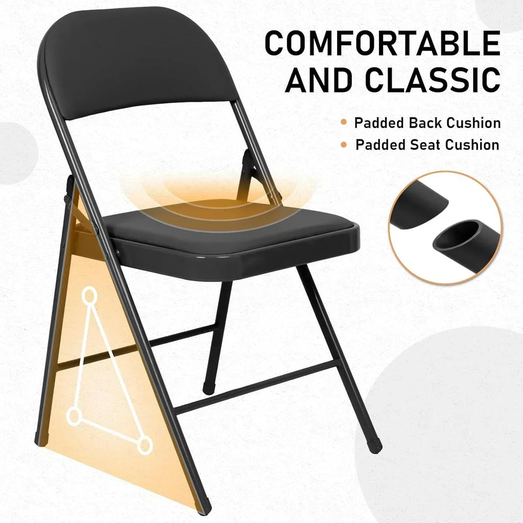 6 Pack Black Folding Chairs with Leather Chairs Events Office Wedding Party Upholstered Chairs