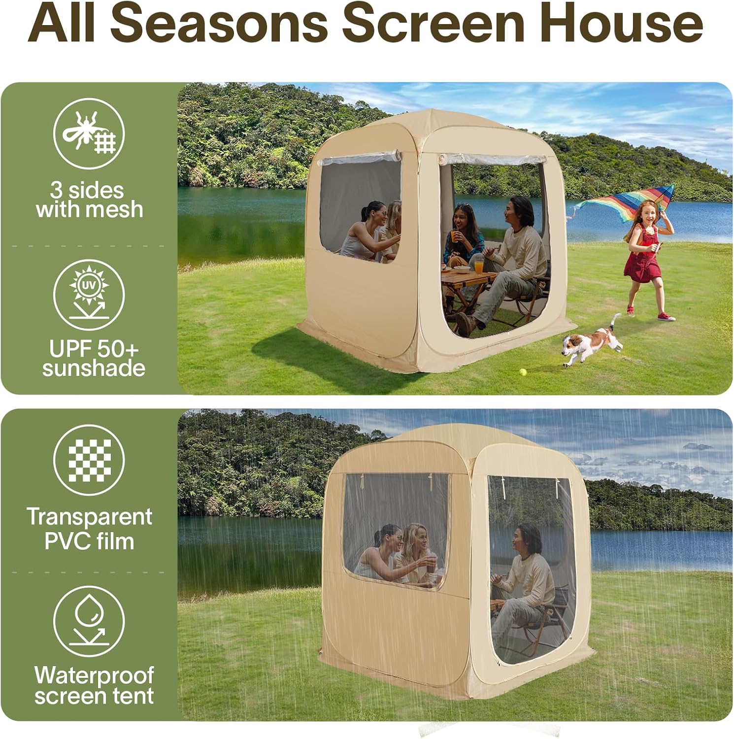 Alvantor Screen House Gazebo, 6-10-15 Person Pop Up Igloo Screened Canopy Tent with Mosquito Netting Sides, Instant UV Resistant Sun Shelter for Garden, Patio, Backyard