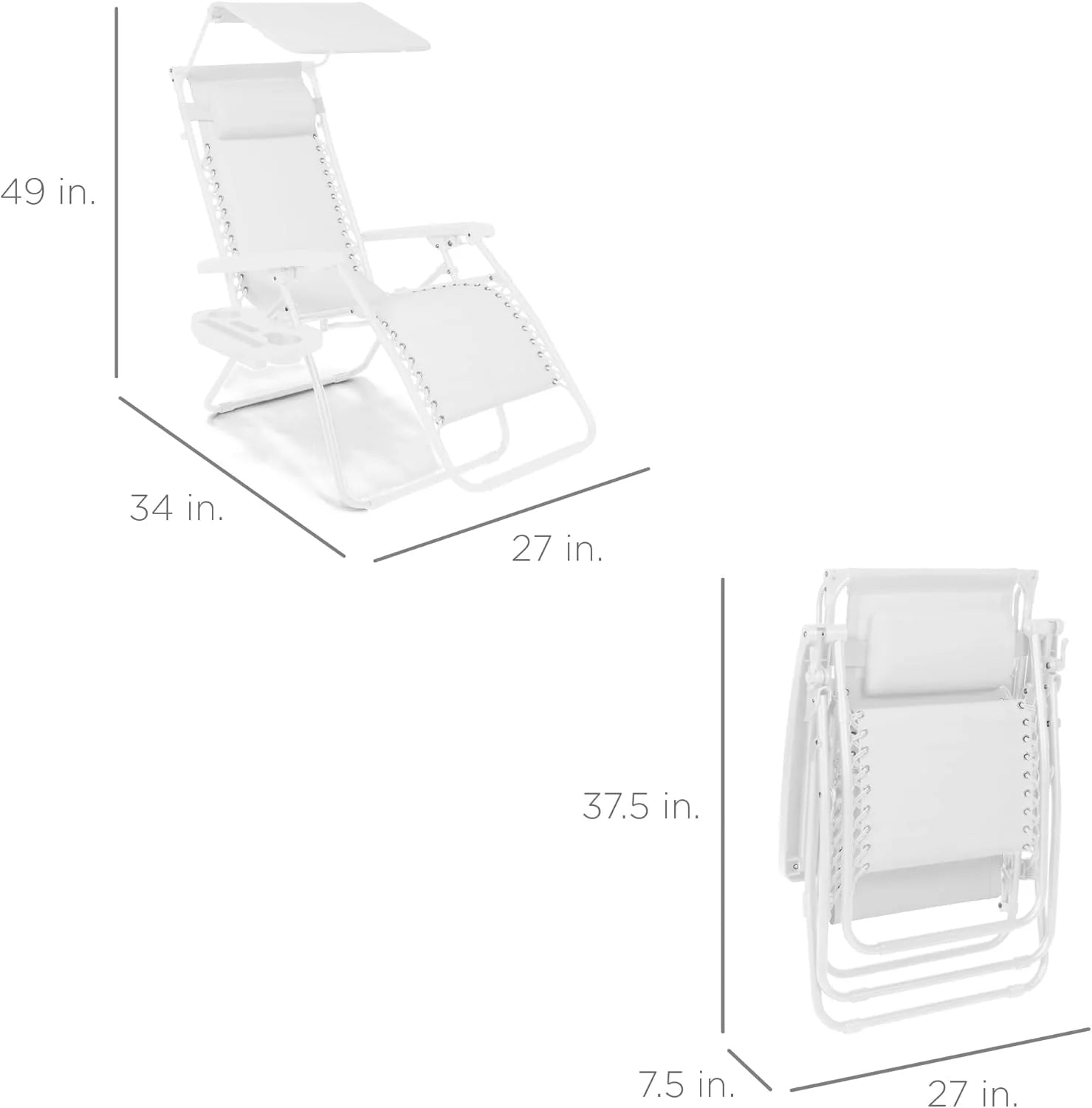 Best Choice Products Folding Zero Gravity Outdoor Recliner Patio Lounge Chair w/Adjustable Canopy Shade, Headrest, Side Accessory Tray, Textilene Mesh - Peacock Blue