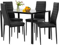FDW Dining Table Set for 4 Glass Black Dining Table Kitchen Table with 4 Upholstered Chairs