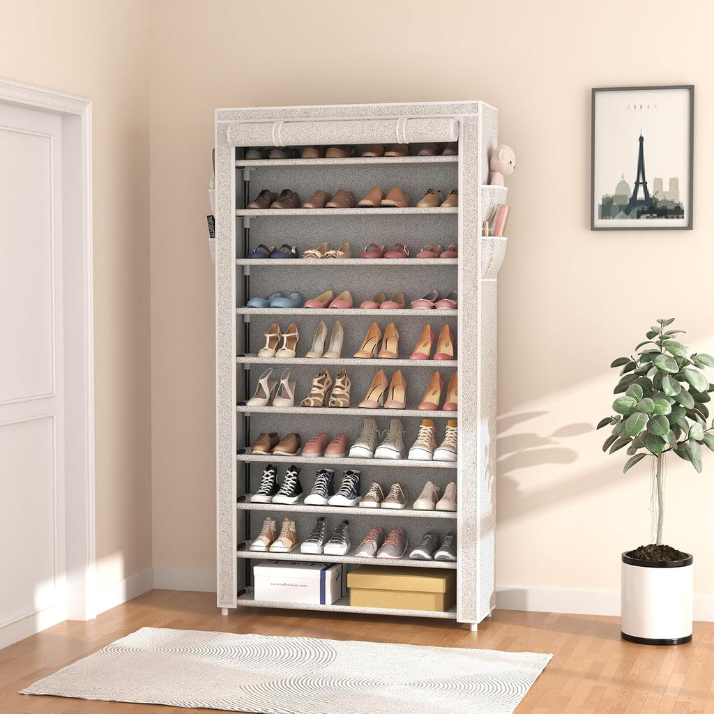 ROJASOP 10 Tier Shoe Rack with Covers Large Capacity Stackable Tall Shoe Shelf Storage