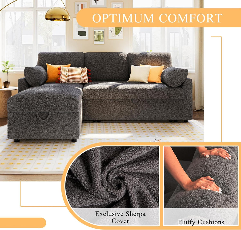 VanAcc Sofa Bed Sleeper Sofa with Storage Chaise 2 in 1 Pull Out Couch Living Room