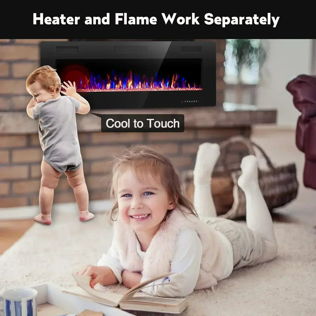 R.W.FLAME 60 Recessed and Wall Mounted Electric Fireplace Low Noise Fit for 2 x 6 Stud