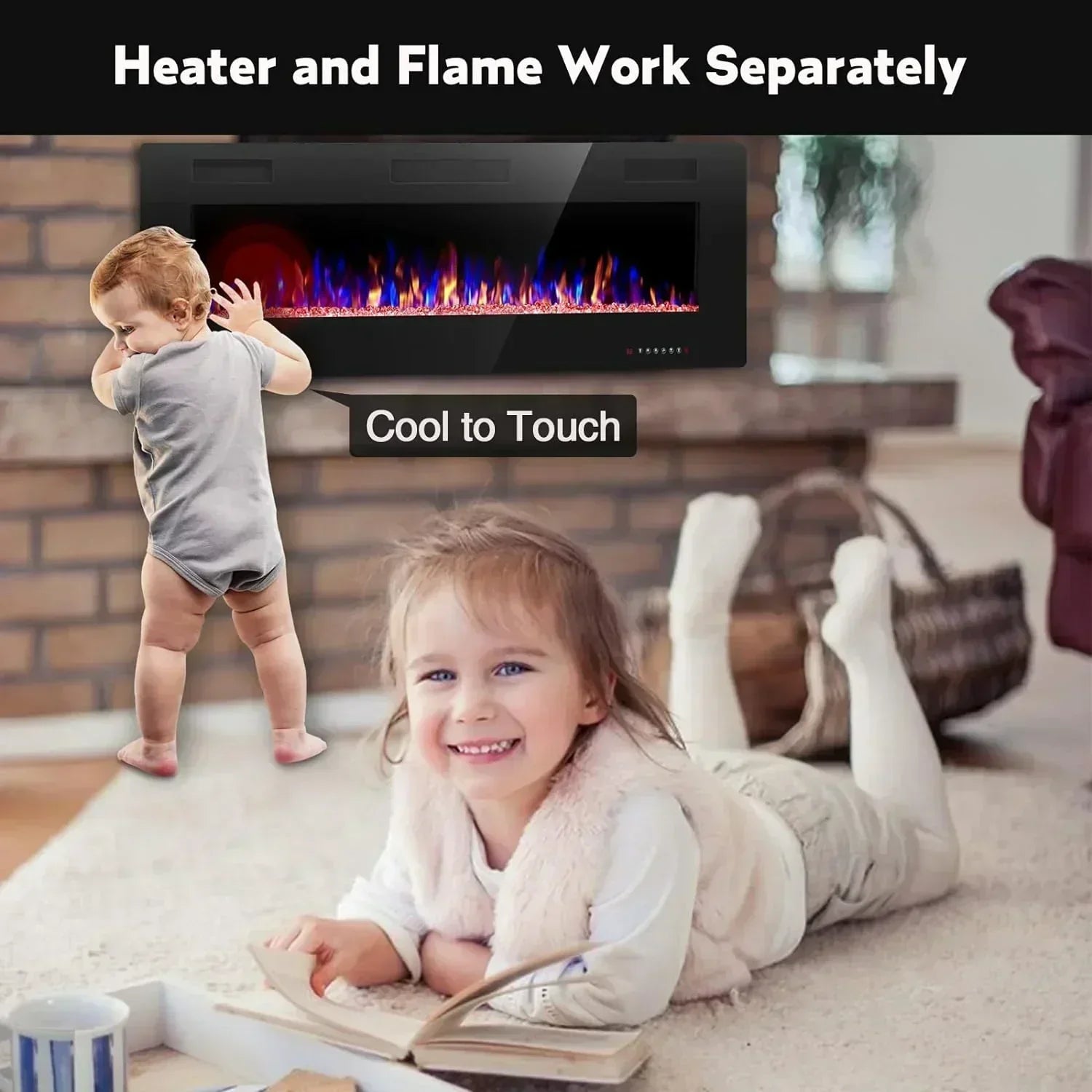 R.W.FLAME 60 Recessed and Wall Mounted Electric Fireplace Low Noise Fit for 2 x 6 Stud