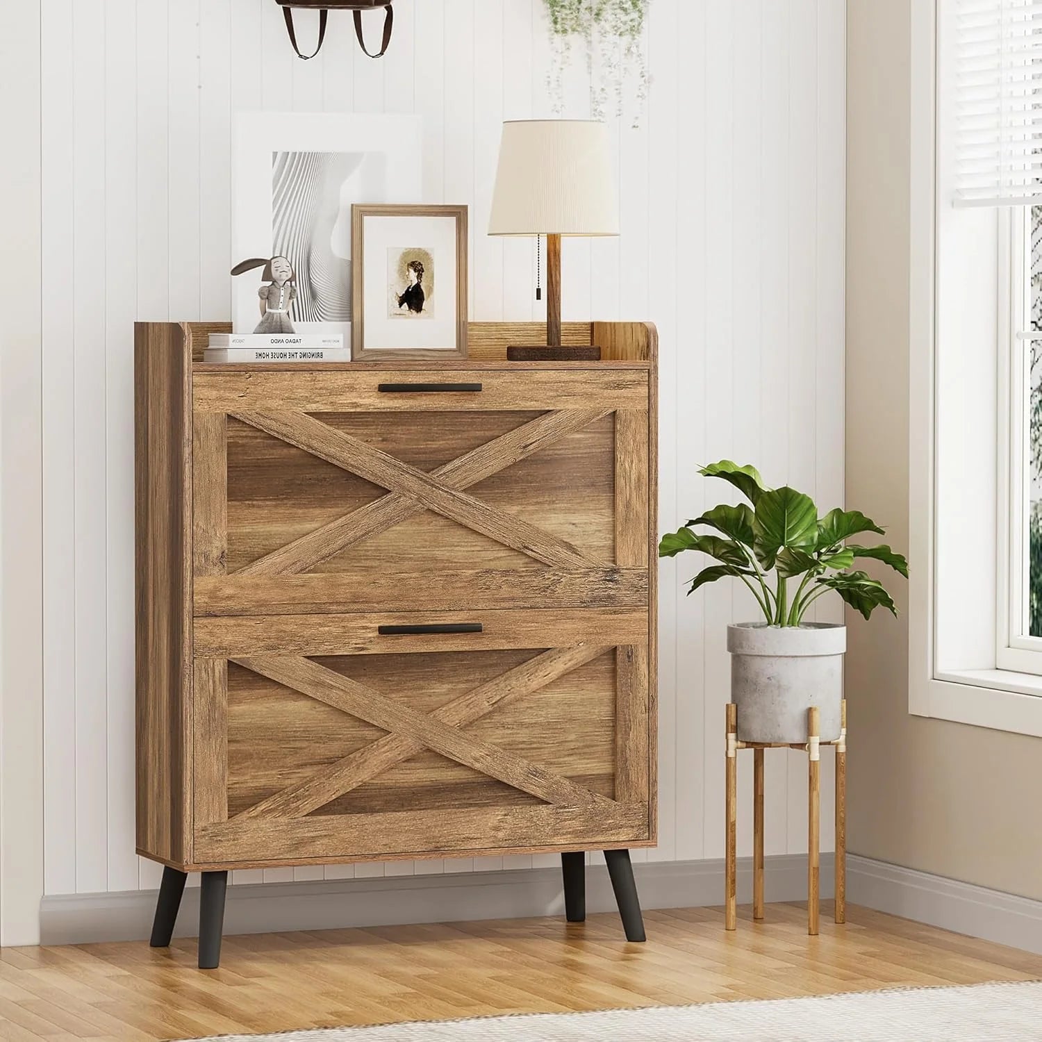 32 W Farmhouse Shoe Storage Cabinet Modern Hidden Slim Narrow Shoe Rack Cabinet