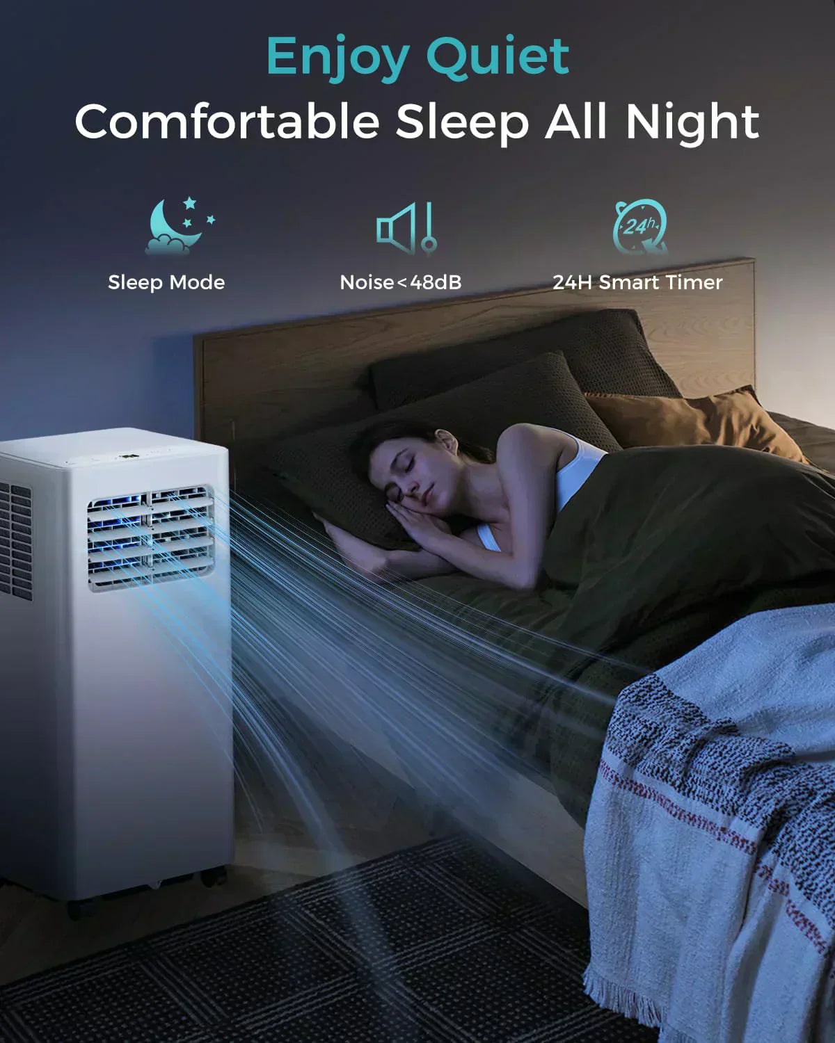 8,000 BTU Portable Air Conditioner 3-in-1 AC Unit with Remote Control Ultra-Quiet Cooling for Rooms