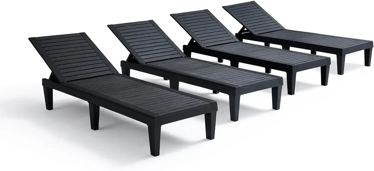 Patio Chairs Black Chaise Lounge Chair Outdoor 5-Position Adjustable Sun Tanning Chair
