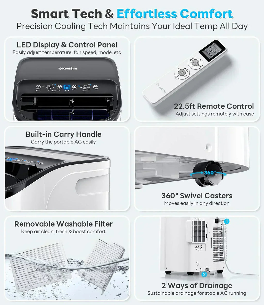 14,000 BTU Portable Air Conditioner Cools Up to 700 Sq.Ft Auto-Evaporation Low Noise Portable