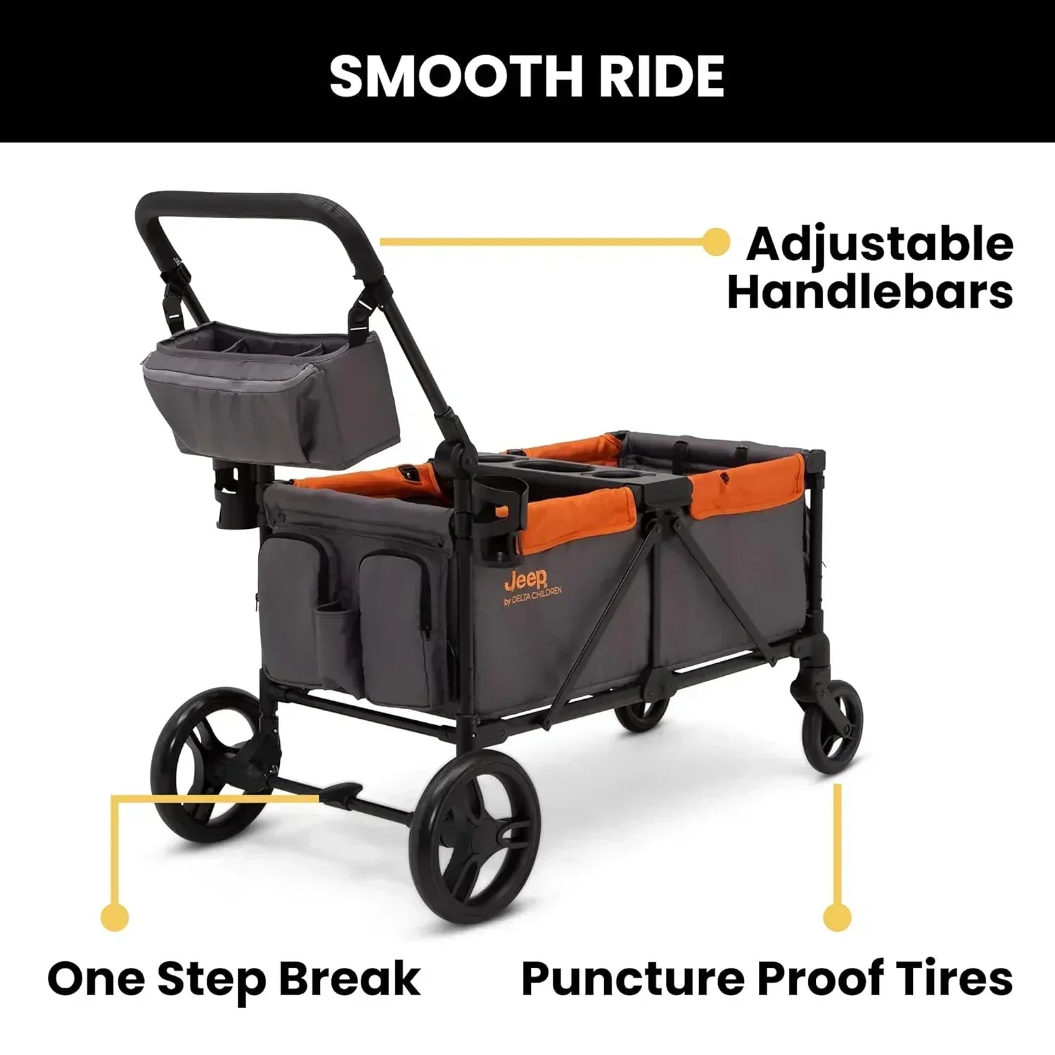 Jeep Sport All-Terrain Stroller Wagon by Delta Children Includes Canopy Parent Organizer