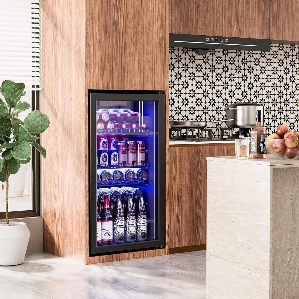 Beverage Refrigerator Cooler-120 Cans Freestanding Mini Fridge Cooler with Glass Door