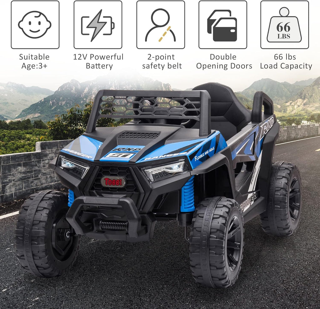 TOBBI 12V Kids Ride on Car Electric Off-Road UTV Truck with Diverse Functions Double Open Doors