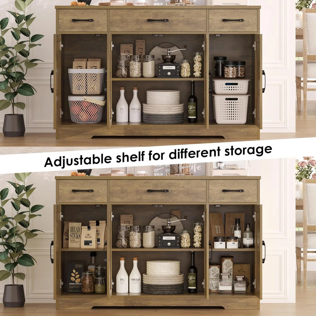 Sideboard with drawers, large 55-inch sideboard, sideboard storage with shelves and doors, modern farmhouse coffee bar wood kitchen dining table