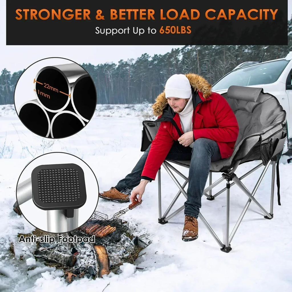 Heated Camping Chair Extra Large Heated Chair Outdoor Sports Chair with 3 Heat Levels on Back