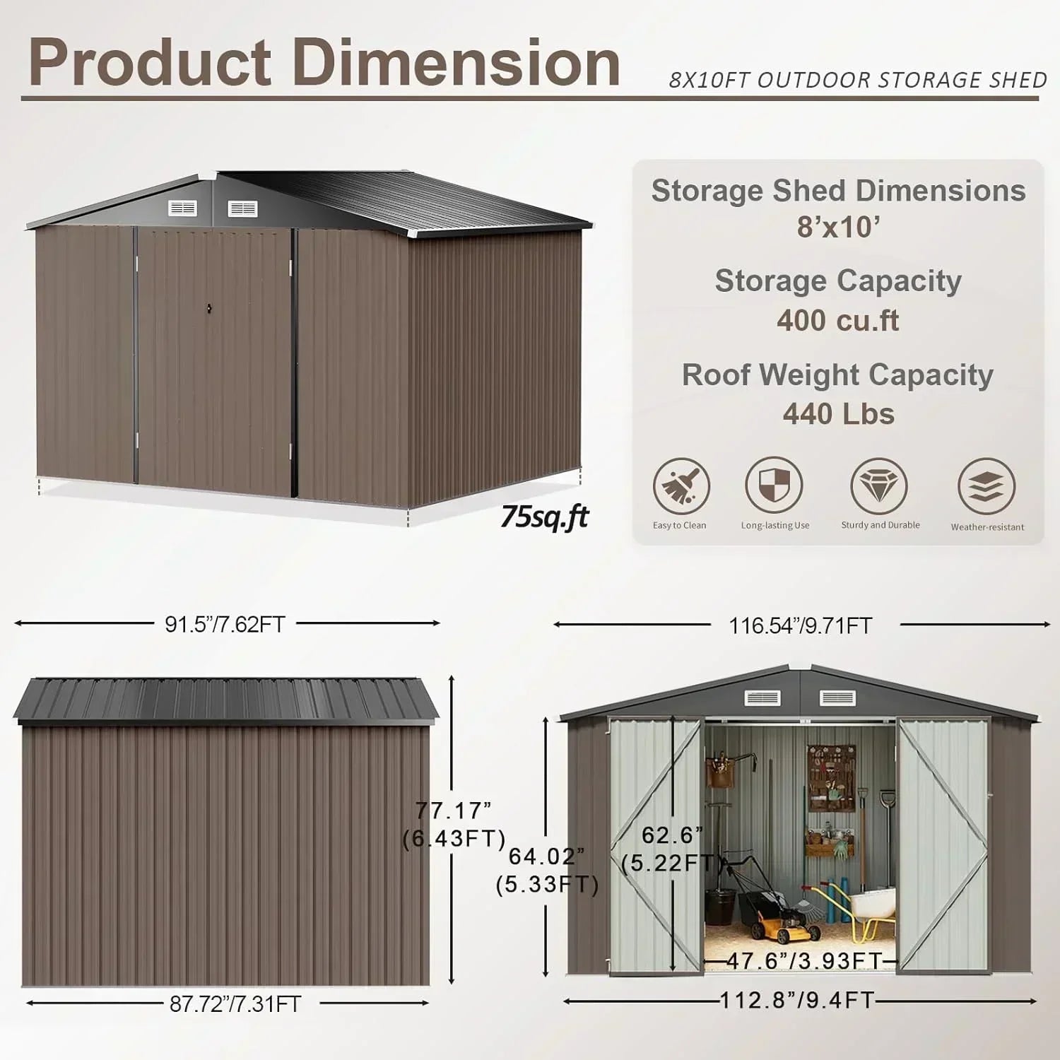 Aoxun 6.2x4 FT Shed Outdoor Storage Shed Metal Garden Shed Sloping Roof Tool Shed Bike Shed