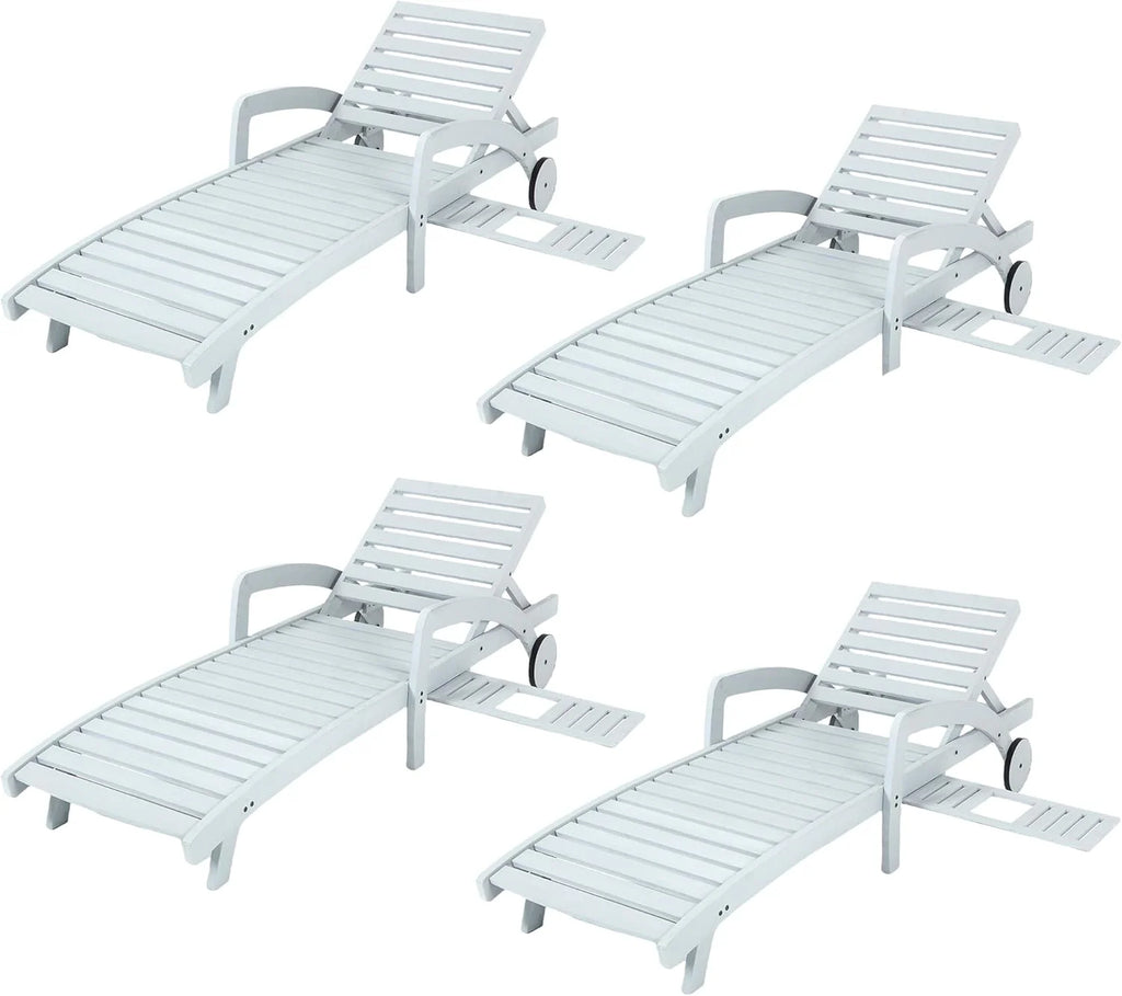 Pool Chaise Lounge Chairs Set of 4 5-Position Adjustable Outdoor Patio Lounge Chairs Wood Reclining Chaise Lounger Chair with Pullout Side Table