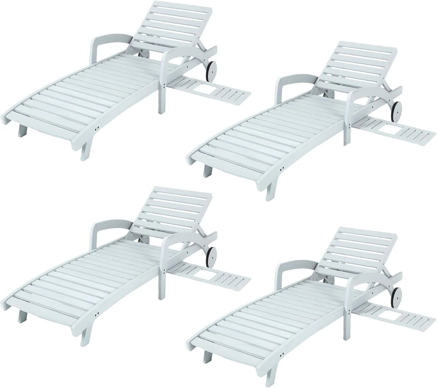 Pool Chaise Lounge Chairs Set of 4 5-Position Adjustable Outdoor Patio Lounge Chairs Wood Reclining Chaise Lounger Chair with Pullout Side Table
