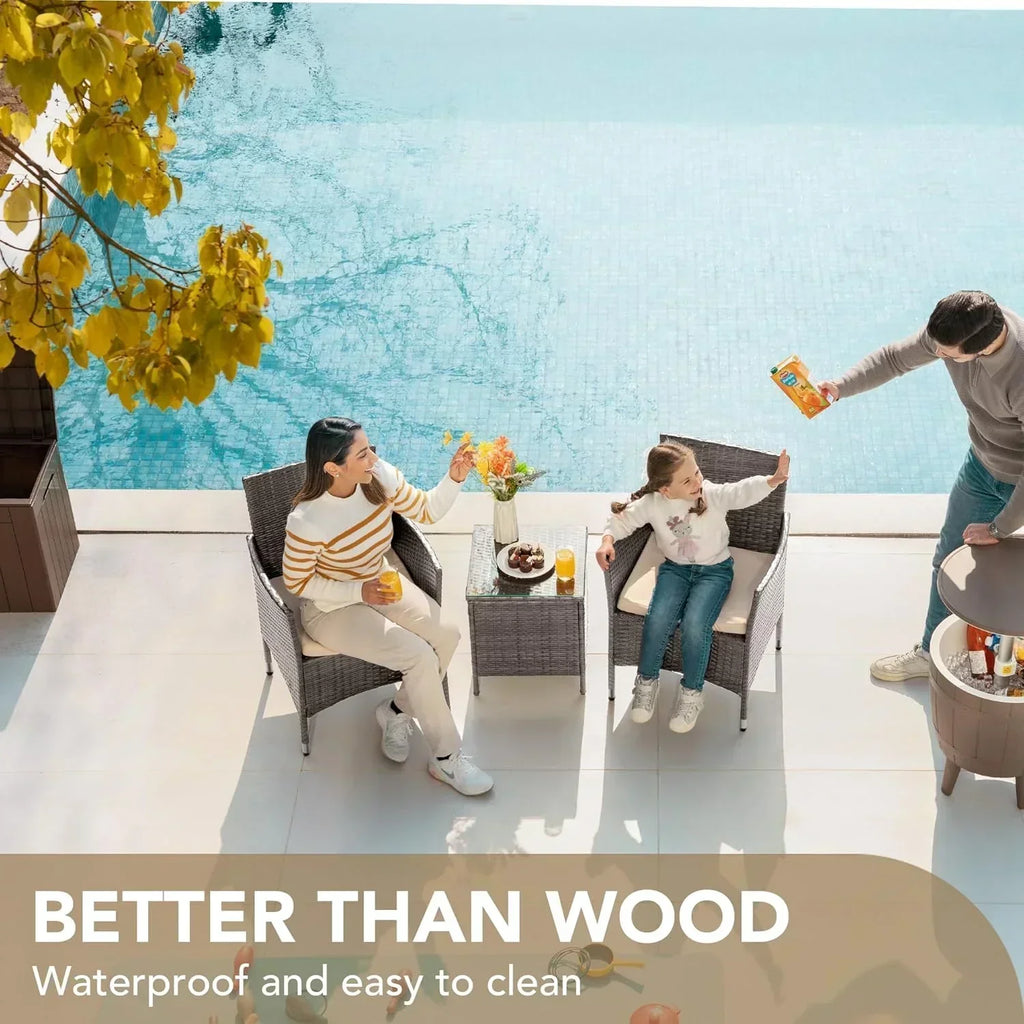 Devoko Patio Porch Furniture Sets 3 Pieces PE Rattan Wicker Chairs Outdoor Garden Furniture Sets