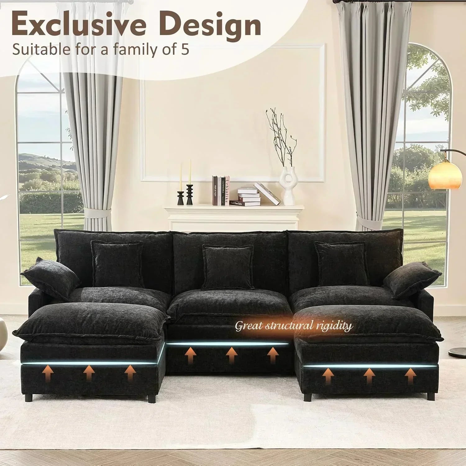 108 Inch U Shape Sofa Sectional Sofa Comfortable Cloud Sofa Living Room Deep Seat Sofa